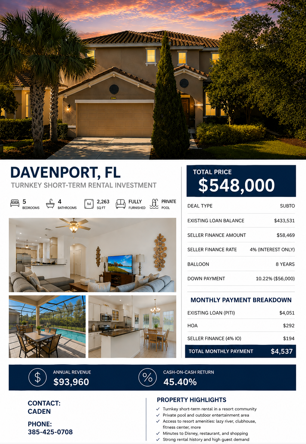 6BR Home in Davenport — Subject To
